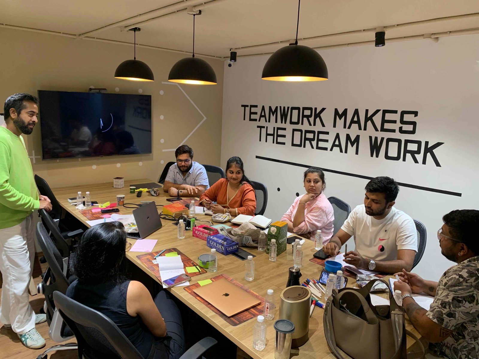 Team collaborating in a modern office